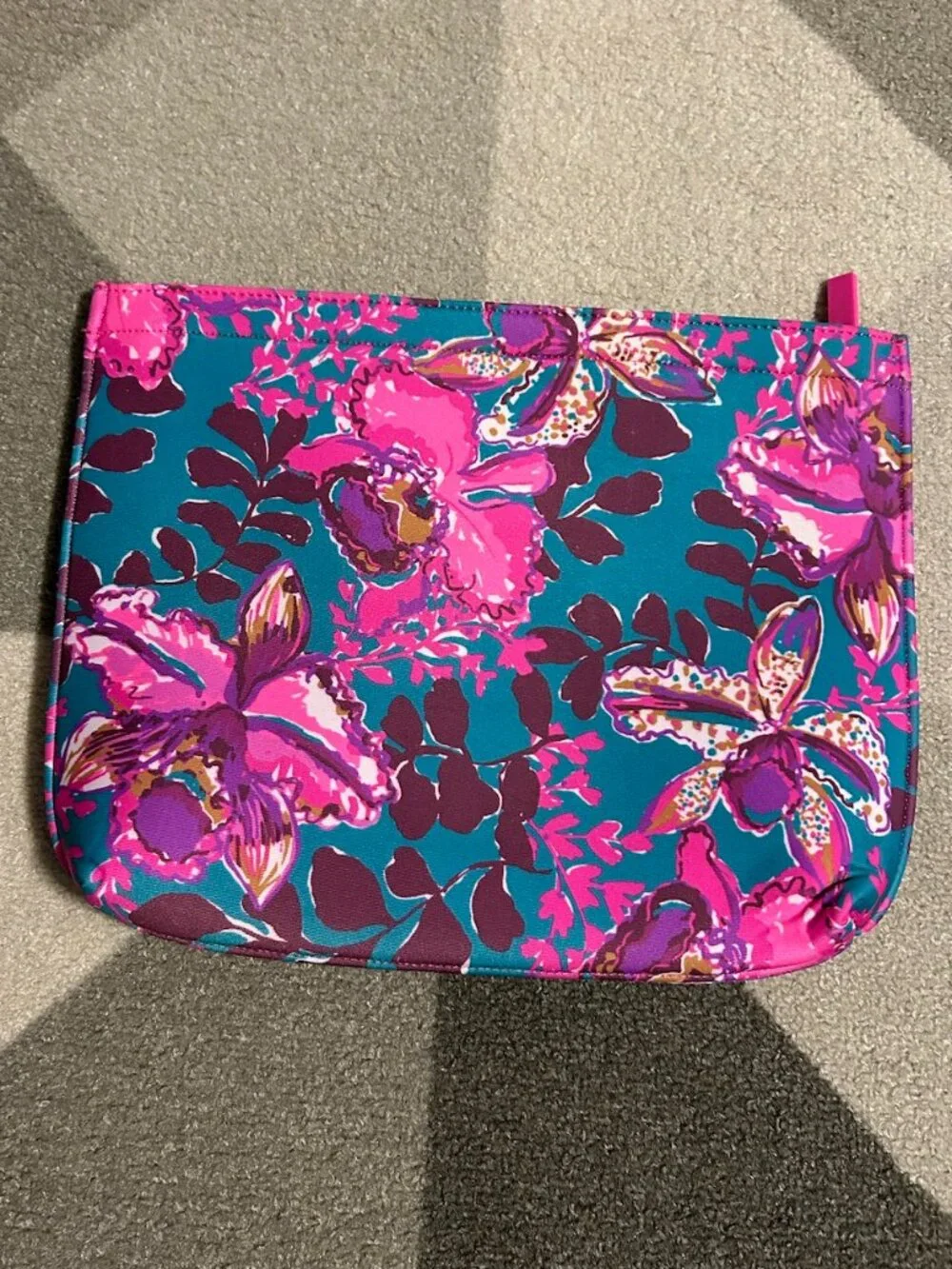 Lilly Pulitzer Orchid You Not Swim NEOPRENE ZIP POUCH Beach Travel Teal/Pink